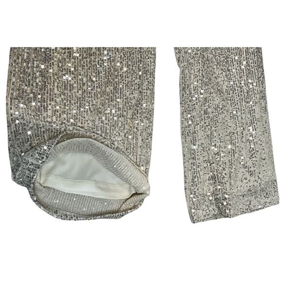 The CeCe Silver Sequin Pants Straight Leg Elastic Waist Band Stretchy Medium - Picture 15 of 15